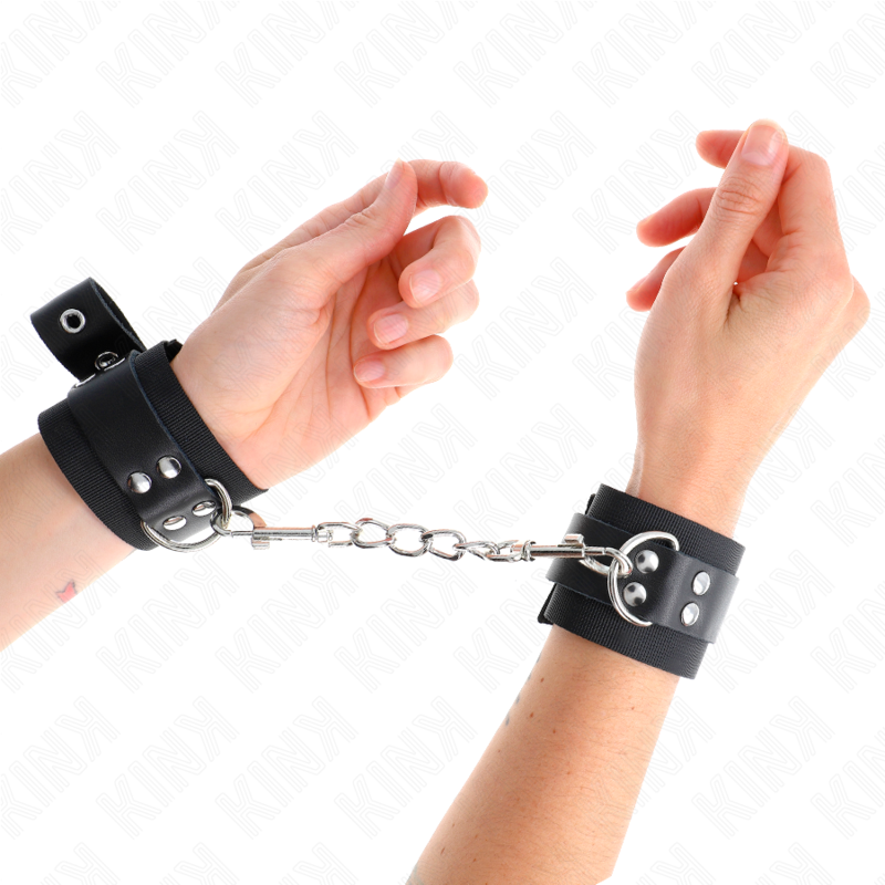 KINK - BLACK NYLON CUFFS WITH ADJUSTABLE BLACK LEATHER BELT 19-29 CM X 5.1 CM
