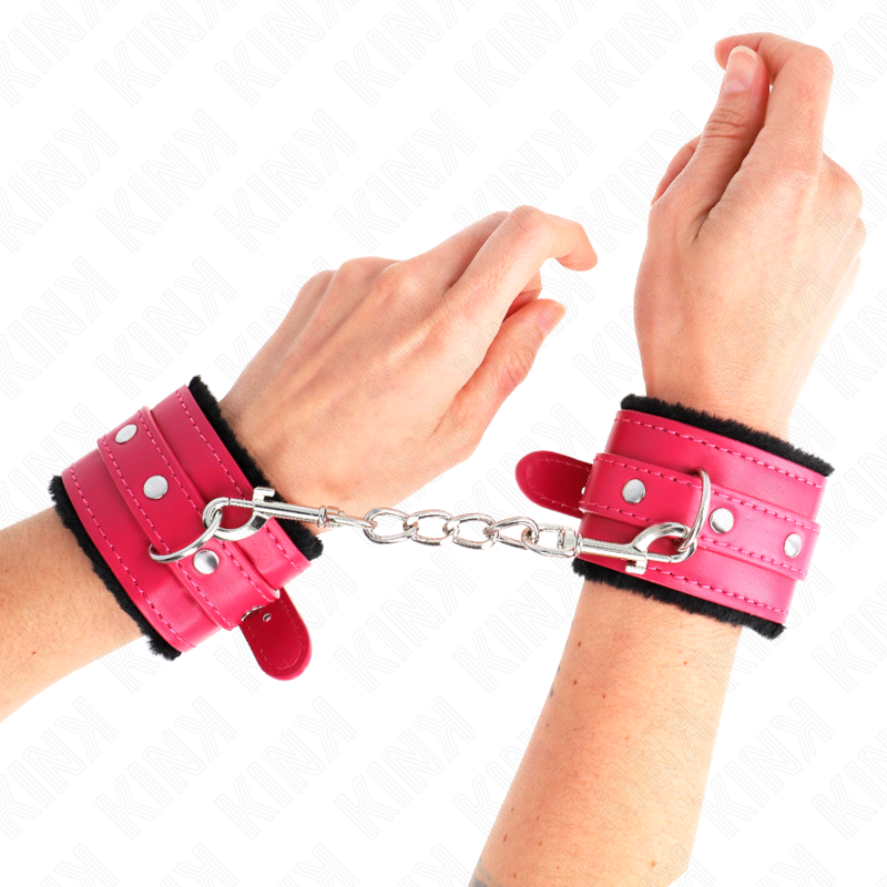 KINK - PREMIUM BLACK LEATHER LINING WRIST WITH ADJUSTABLE RASPBERRY ROSE BELT 17-29 CM X 6 CM