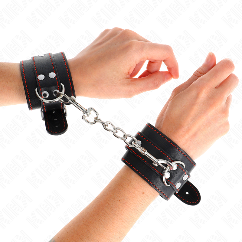 KINK - BLACK CUFFS WITH ADJUSTABLE RED LINING 20-28 CM X 5.5 CM