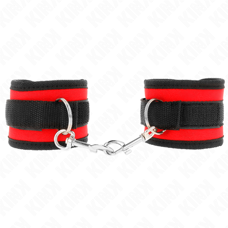 KINK - RED-BLACK NYLON BIND HOOK&LOOP WRIST RESTRAINTS MODEL 2 ADJUSTABLE 18-35 CM X 6 CM