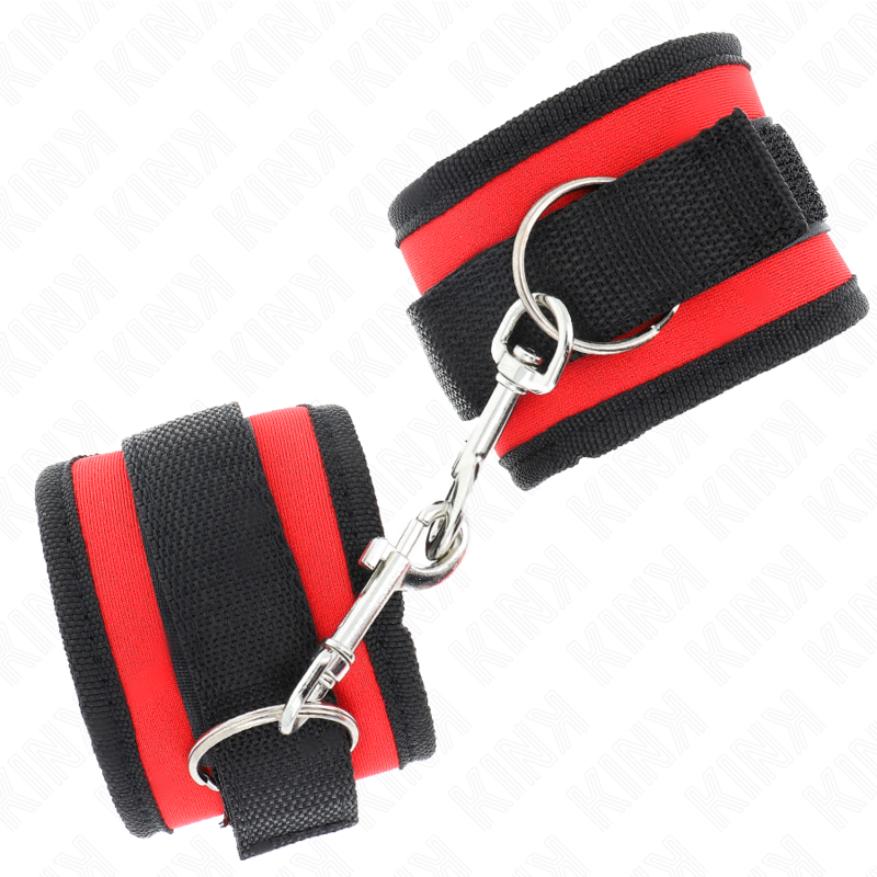 KINK - RED-BLACK NYLON BIND HOOK&LOOP WRIST RESTRAINTS MODEL 2 ADJUSTABLE 18-35 CM X 6 CM