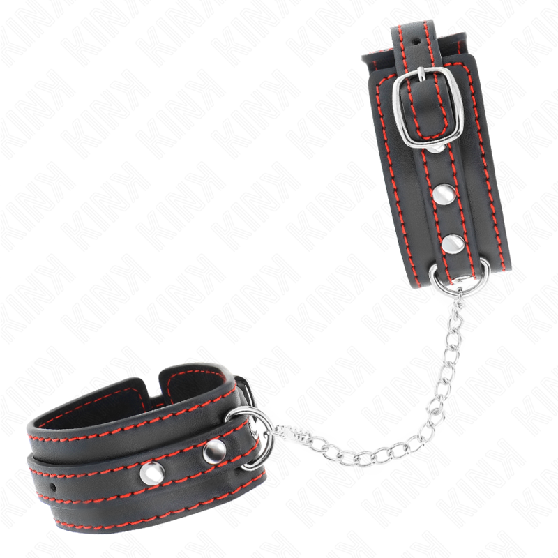 KINK - SMALL BLACK CUFFS WITH ADJUSTABLE RED LINING 14-24 CM X 3.5 CM