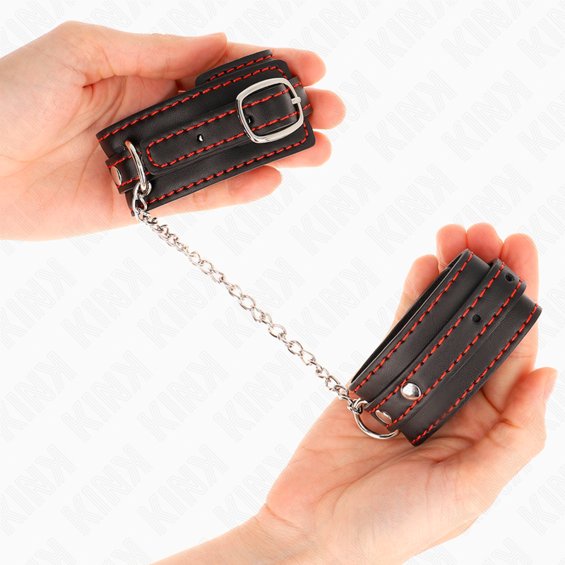 KINK - SMALL BLACK CUFFS WITH ADJUSTABLE RED LINING 14-24 CM X 3.5 CM