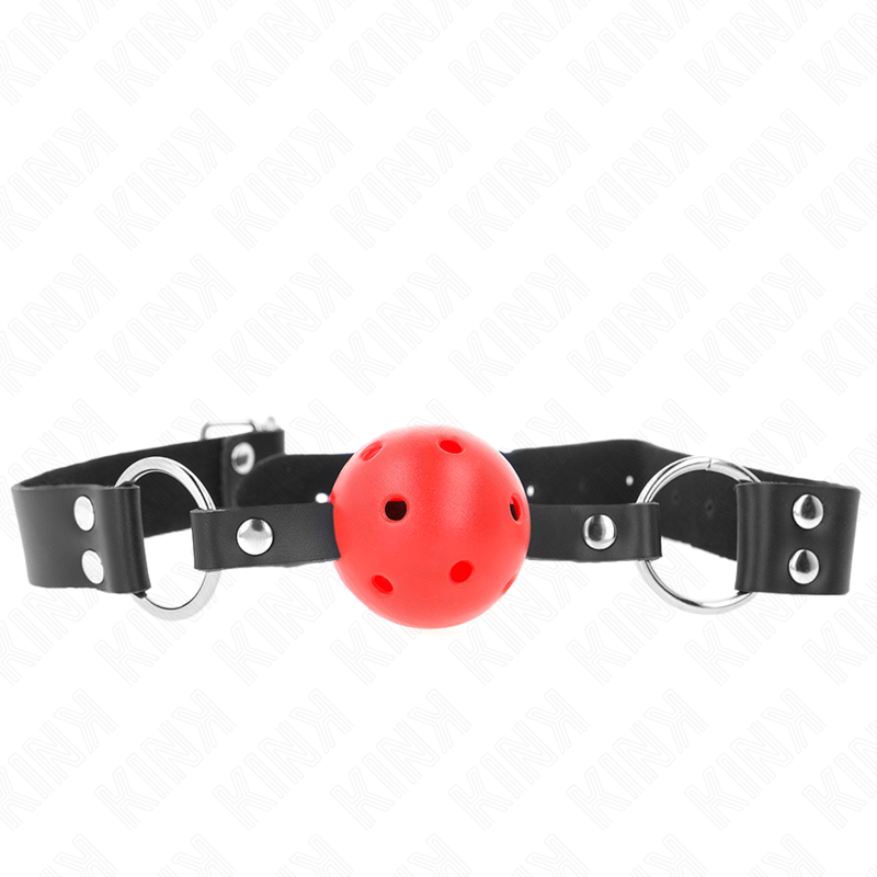KINK - MORDAZA DE BOLA TRANSPIRABLE 4 CM ROJA DOBLE REMACHE 62,5 x 2,5 CM AJUSTABLE 42-58 CM