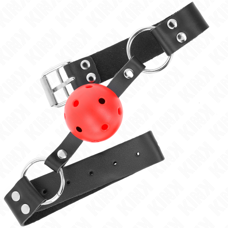 KINK - MORDAZA DE BOLA TRANSPIRABLE 4 CM ROJA DOBLE REMACHE 62,5 x 2,5 CM AJUSTABLE 42-58 CM