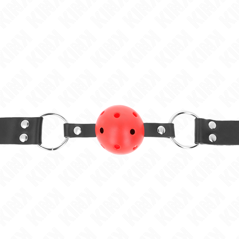 KINK - MORDAZA DE BOLA TRANSPIRABLE 4 CM ROJA DOBLE REMACHE 62,5 x 2,5 CM AJUSTABLE 42-58 CM