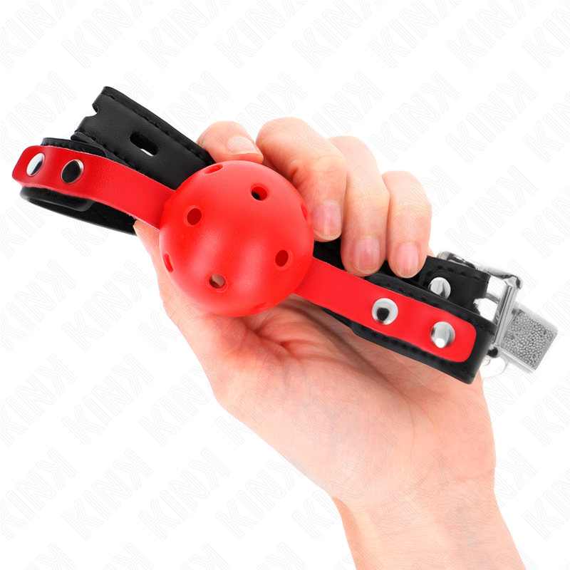 KINK - MORDAZA DE BOLA HUECO ROJO DURA DE 4 CM CON CORREA NEGRA DE 60 X 2 CM AJUSTABLE DE 37 A 52 CM