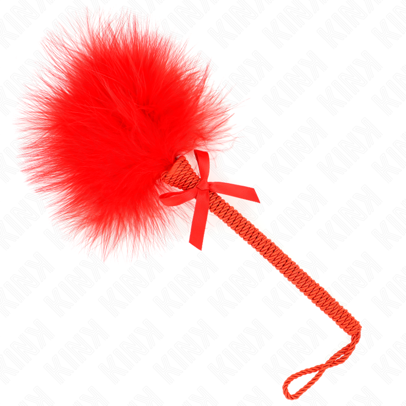 KINK - VARITA DE CUERDA DE NYLON CON PLUMAS COSQUILLAS Y LAZO ROJO 25 CM
