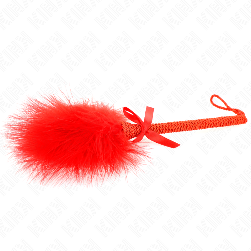 KINK - VARITA DE CUERDA DE NYLON CON PLUMAS COSQUILLAS Y LAZO ROJO 25 CM