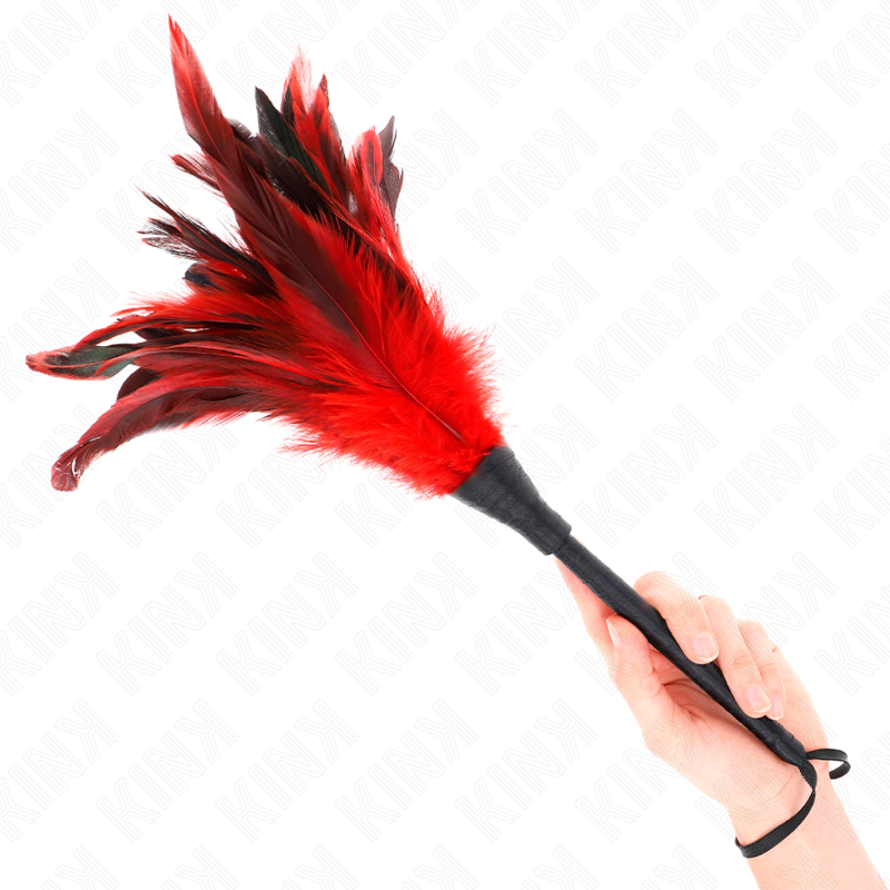 KINK - PLUMAS DE POLLO ROJAS EN FORMA DE CUERNO 36 CM