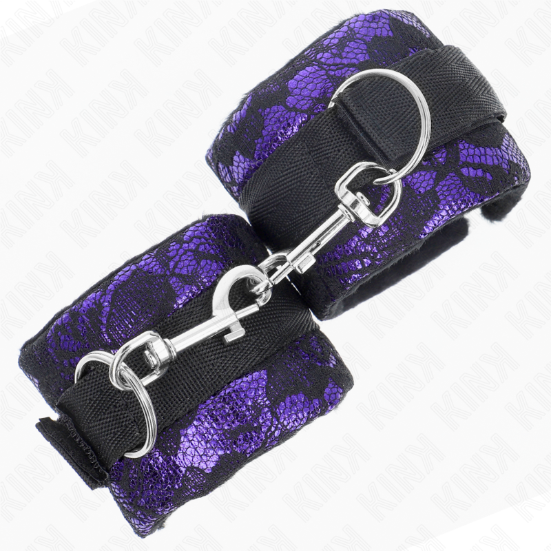 KINK - SHORT VELVET LACE CUFFS AND PURPLE/BLACK NYLON BIND 23 X 6.5 CM