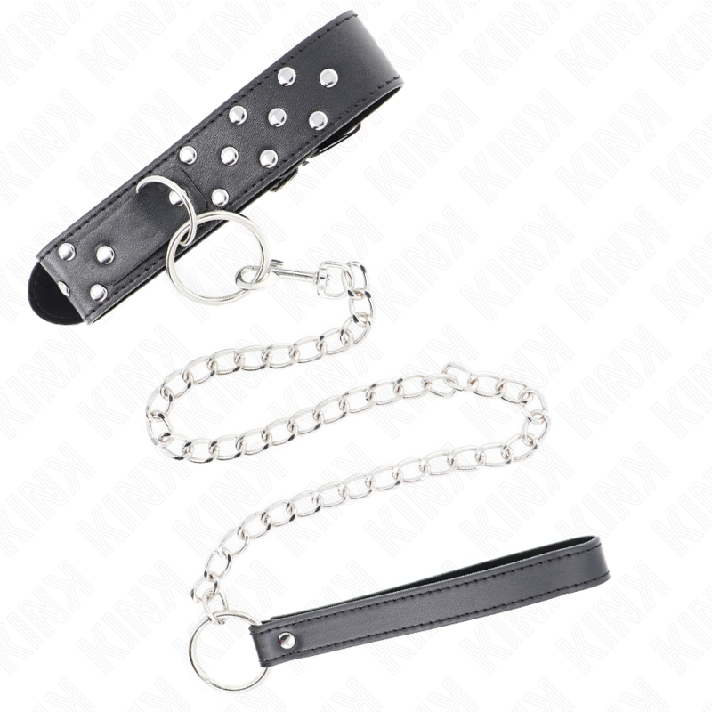 KINK - COLLAR CON CORREA Y REMACHE DE ANILLA CON CINTURÓN 65 CM NEGRO AJUSTABLE 36-50 CM X 3.8 CM
