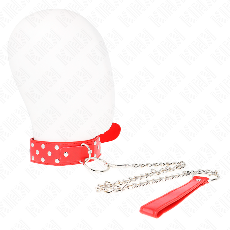 KINK - RING RIVET STRAP COLLAR WITH BELT 65 CM RED ADJUSTABLE 36-50 CM X 3.8 CM