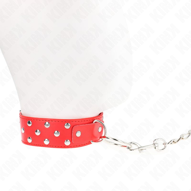 KINK - RING RIVET STRAP COLLAR WITH BELT 65 CM RED ADJUSTABLE 36-50 CM X 3.8 CM