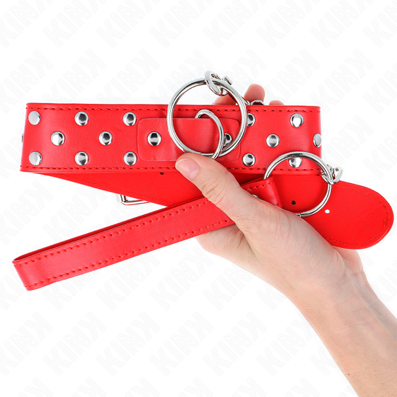 KINK - COLLAR CON CORREA Y REMACHE DE ANILLA CON CINTURÓN 65 CM ROJO AJUSTABLE 36-50 CM X 3.8 CM