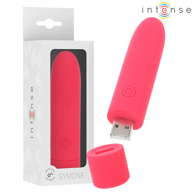 INTENSE - SYMONE BALA VIBRADORA RECARGABLE USB 8 VIBRACIONES ROJA 10 X 2.2 CM