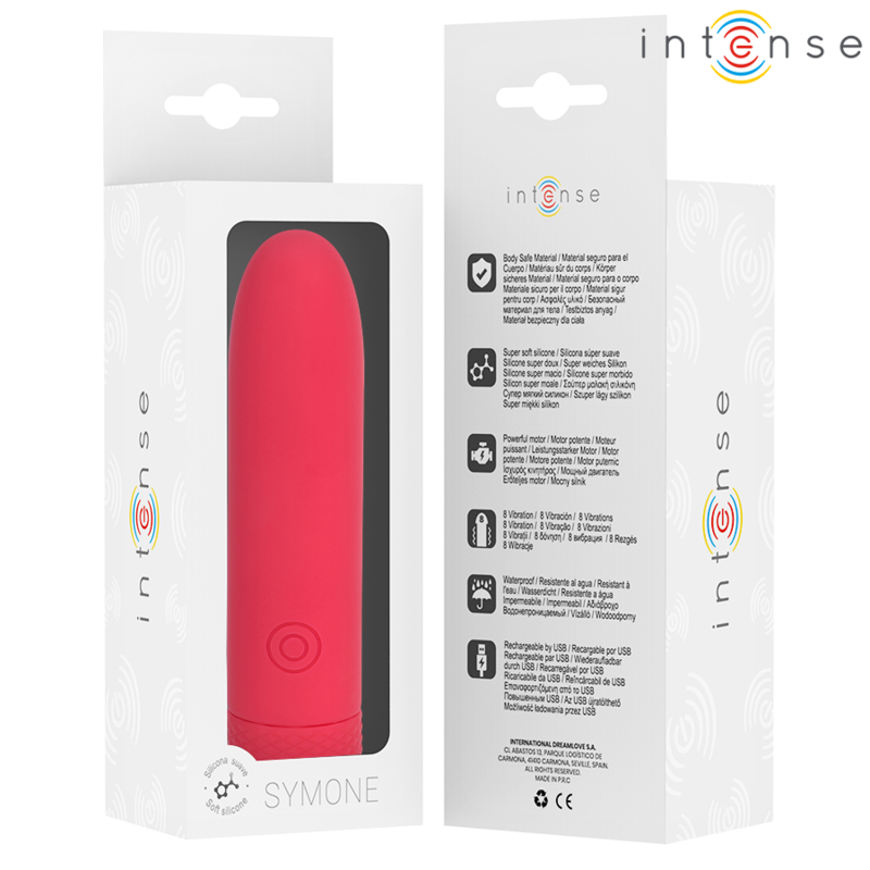 INTENSE - SYMONE BALA VIBRADORA RECARGABLE USB 8 VIBRACIONES ROJA 10 X 2.2 CM