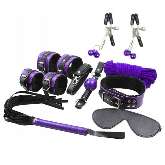 SECRETPLAY - SET BDSM 8 PIEZAS MORADO / NEGRO.
