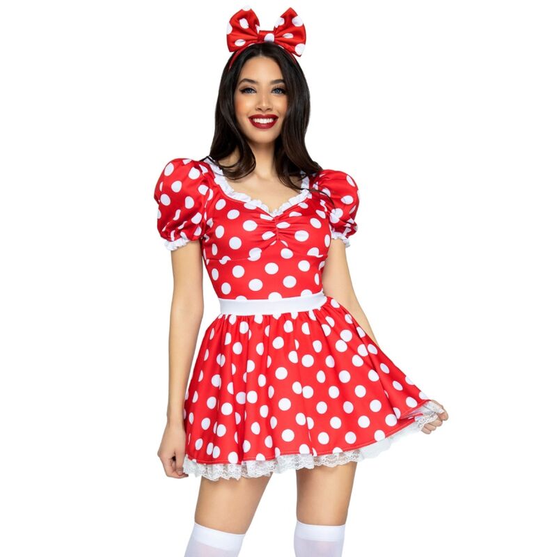 LEG AVENUE - VESTIDO DE LUNARES + DIADEMA ROJA/BLANCA M