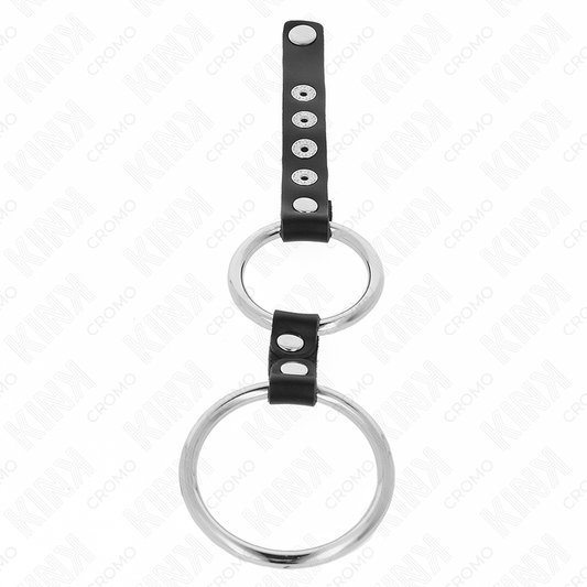 KINK - ANILLO DOBLE DE METAL PARA EL PENE DE 3,8 CM A 5 CM CONECTADO CON CUERO