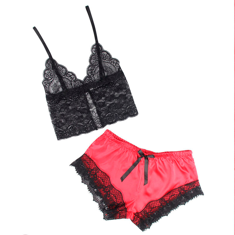 SUBBLIME - 953966 CAMISA CASUAL DE SEDA + PANTALÓN DE ENCAJE NEGRO/ROJO L/XL