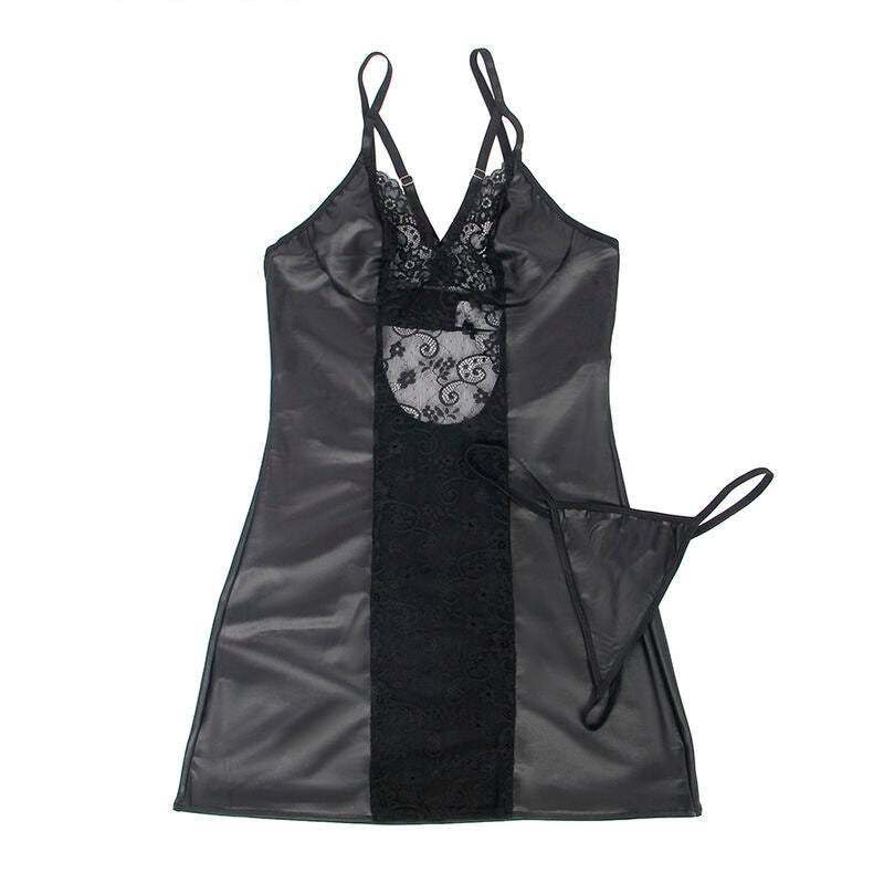 SUBBLIME - 954178 VESTIDO + TANGA DE CUERO NEGRO L/GG