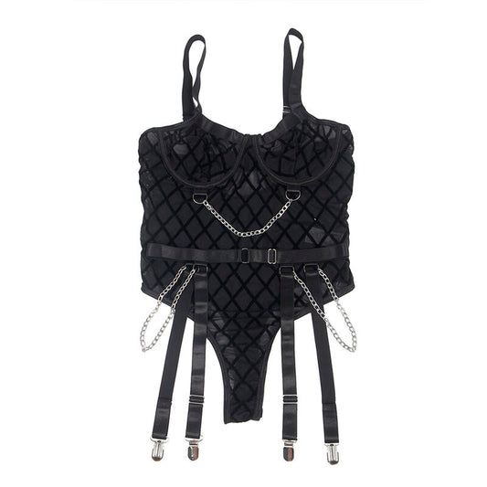 SUBBLIME - 9542277 BODY CON CADENAS + LIGUERO NEGRO L/XL