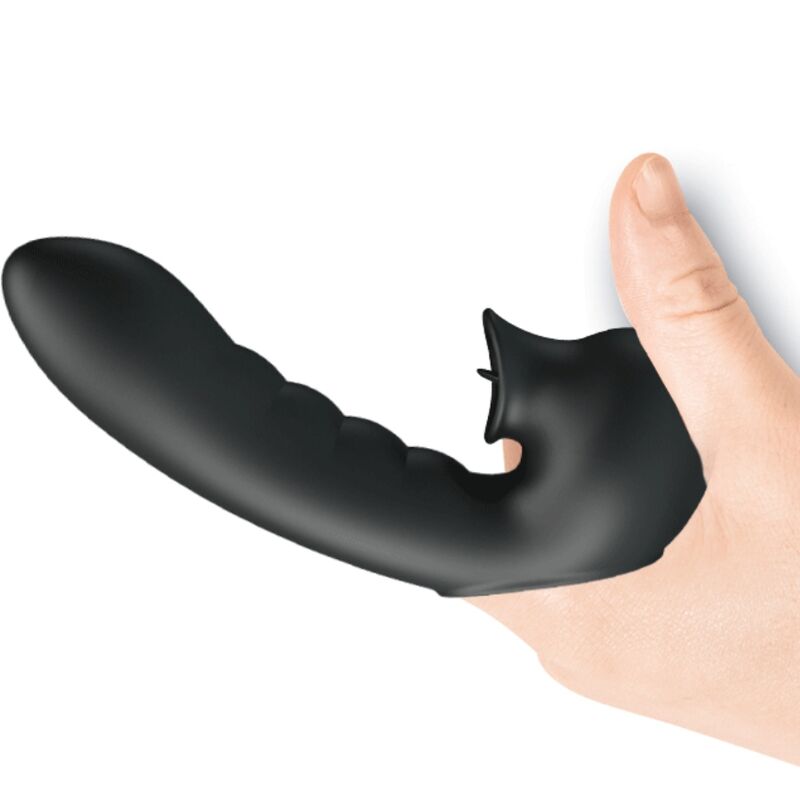 PRETTY LOVE - HOBGOBLIN ESTUCHE DEDO VIBRADOR 12 VIBRACIONES + ESTIMULADOR DE CLÍTORIS NEGRO
