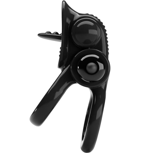 PRETTY LOVE - ANILLO PASSIONATE ANILLO VIBRADOR DOBLE + ESTIMULADOR DE CLÍTORIS NEGRO