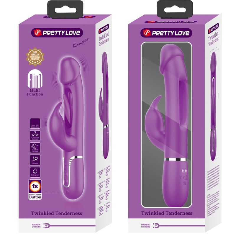 PRETTY LOVE - KAMPAS 3-IN-1 MULTIFUNCTIONAL PURPLE RABBIT VIBRATOR