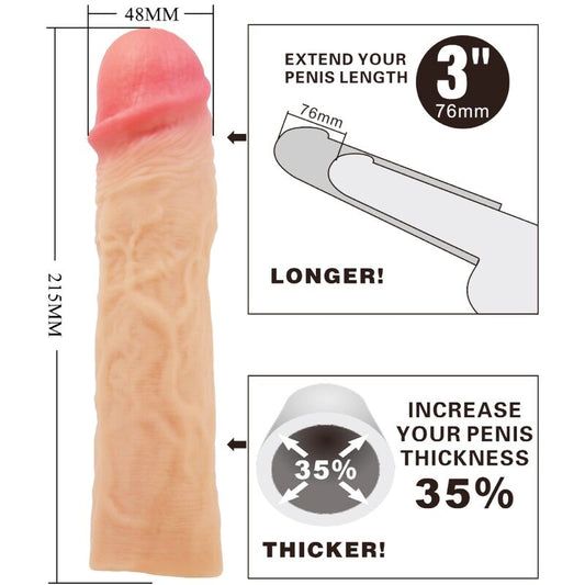 PRETTY LOVE - FUNDA PARA EL PENE DEREK CON EXTENSIÓN DE CARNE DE 7,6 CM