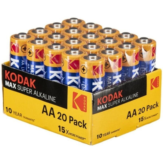 KODAK - PILAS ALCALINAS MÁXIMAS AA LR6 PAQUETE DE 20 PILAS