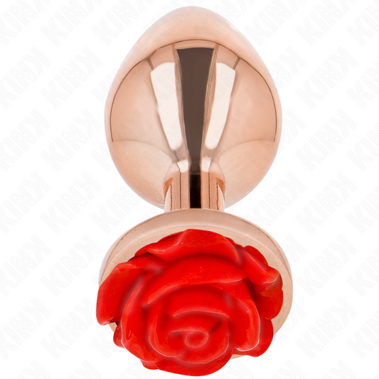 KINK - PLUG ANAL DE ORO ROSA CON ROSA ROJA L