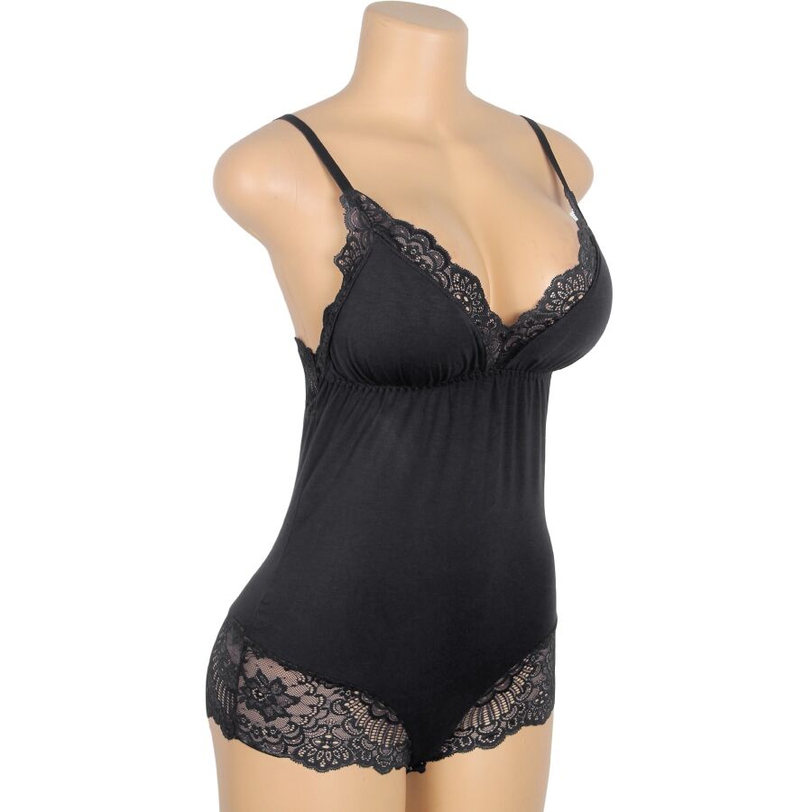 SUBBLIME - BLACK TEDDY FLORAL LACE DETAIL L/XL