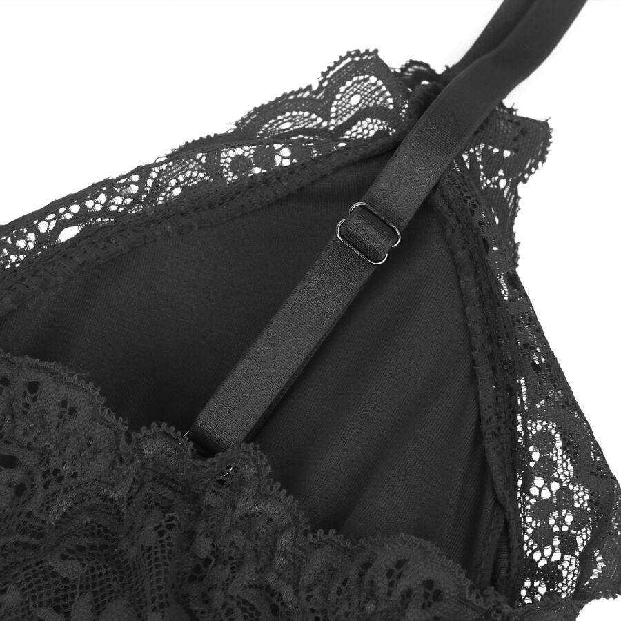 SUBBLIME - BLACK TEDDY FLORAL LACE DETAIL L/XL