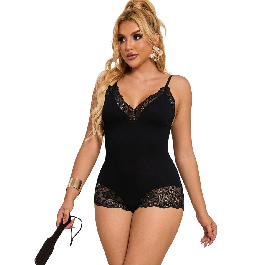 SUBBLIME - BLACK TEDDY FLORAL LACE DETAIL L/XL