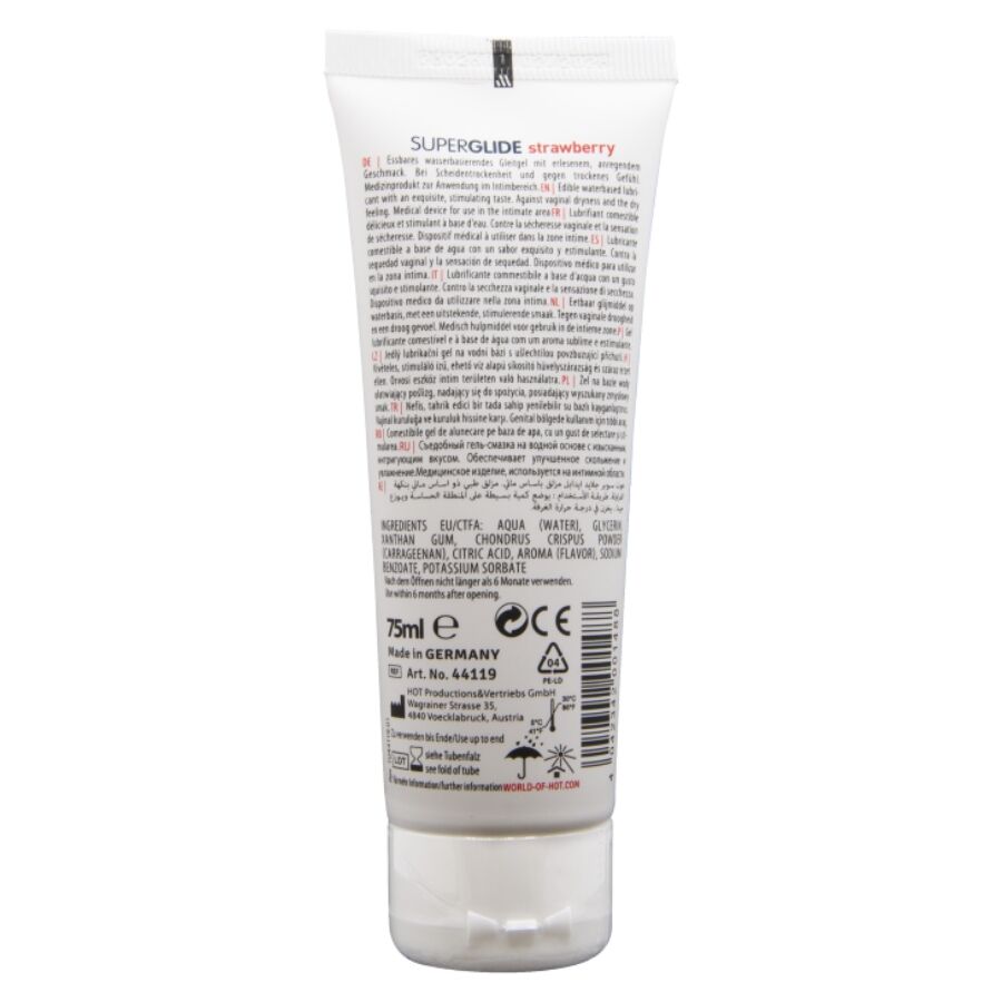HOT - SUPERGLIDE LUBRIFICANTE COMESTÍVEL À BASE DE ÁGUA MORANGO 75 ML