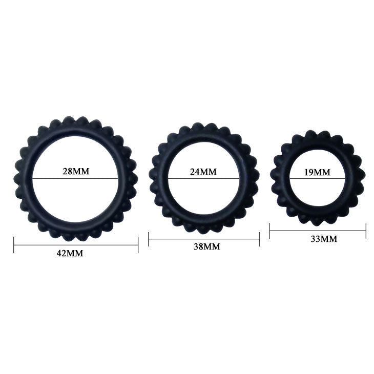 BAILE - TITAN SET DE 3 ANILLOS PARA PENE NEGROS 2.8 + 2.4 + 1.9 CM