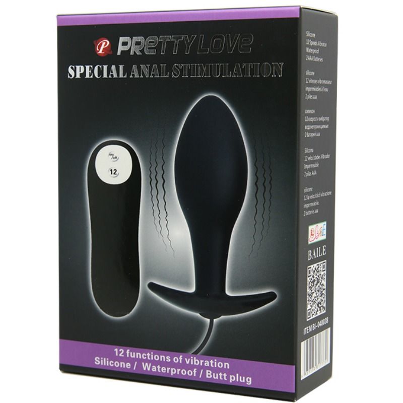 PRETTY LOVE - PLUG ANAL ANCLA FORMA DE SILICONA 12 MODOS DE VIBRACIÓN NEGRO