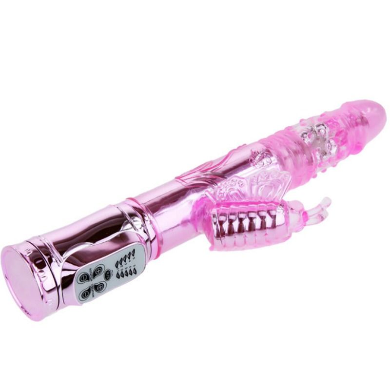BAILE - VIBRADOR RECARGABLE CON ROTACIÓN Y ESTIMULADOR DE MARIPOSA PULSANTE