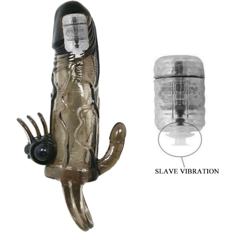 BAILE - BRAVE MAN PENIS COVER WITH CLITORAL AND ANAL STIMULATION DOUBLE BLACK BULLET 16.5 CM