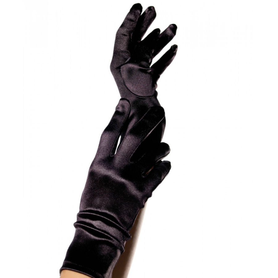 LEG AVENUE - GUANTES DE SATÉN NEGRO