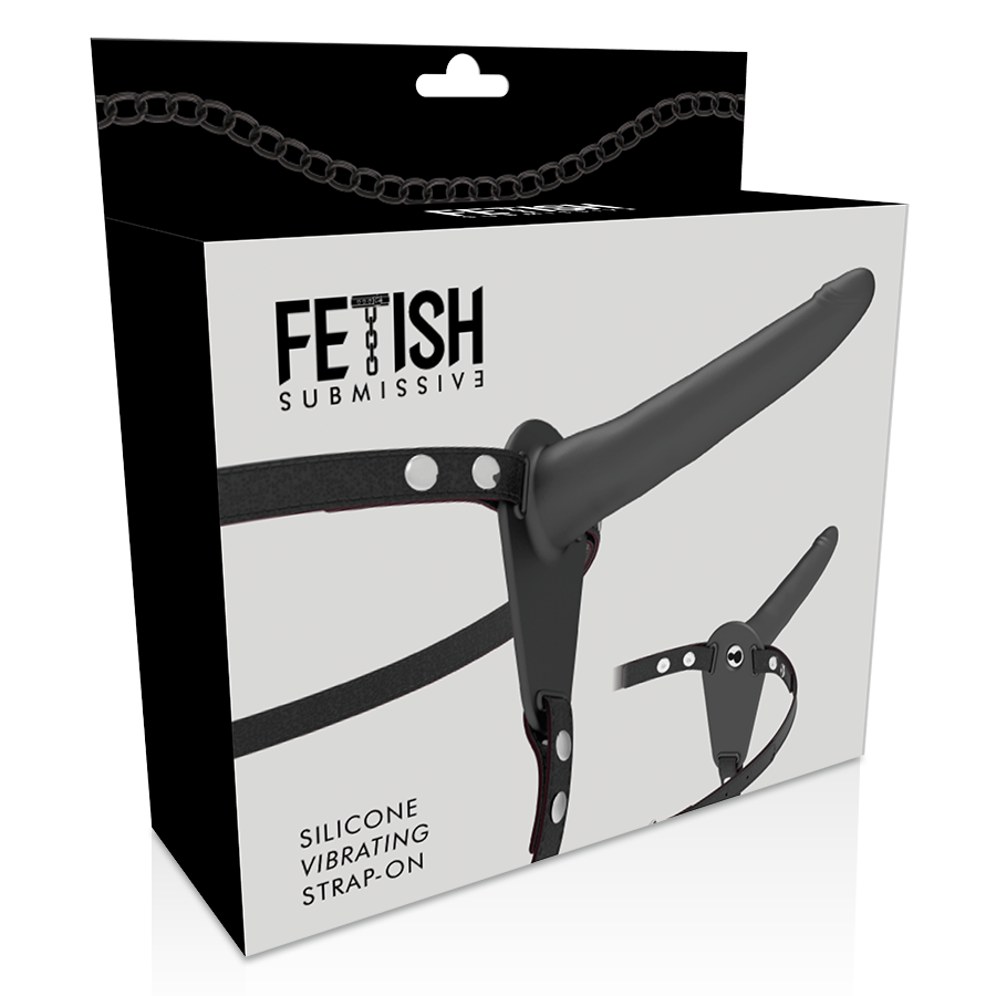 ARNÉS FETISH SUBMISSIVE - VIBRADOR DE SILICONA NEGRO 15 CM