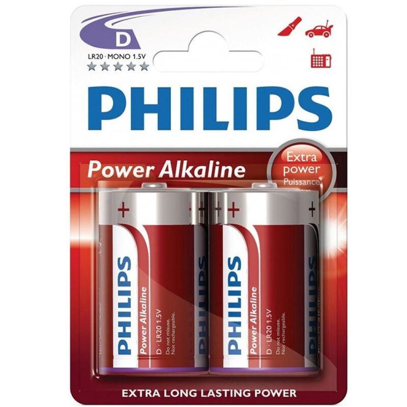 PHILIPS - Pilas alcalinas de potencia D LR20 BLISTER * 2
