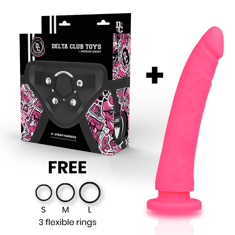 DELTA CLUB - ARNÉS DE JUGUETE + DONG DE SILICONA ROSA DE 20 CM -O- 4 CM