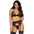 Leg Avenue - Conjunto de lencería de tres piezas, liguero y tanga
