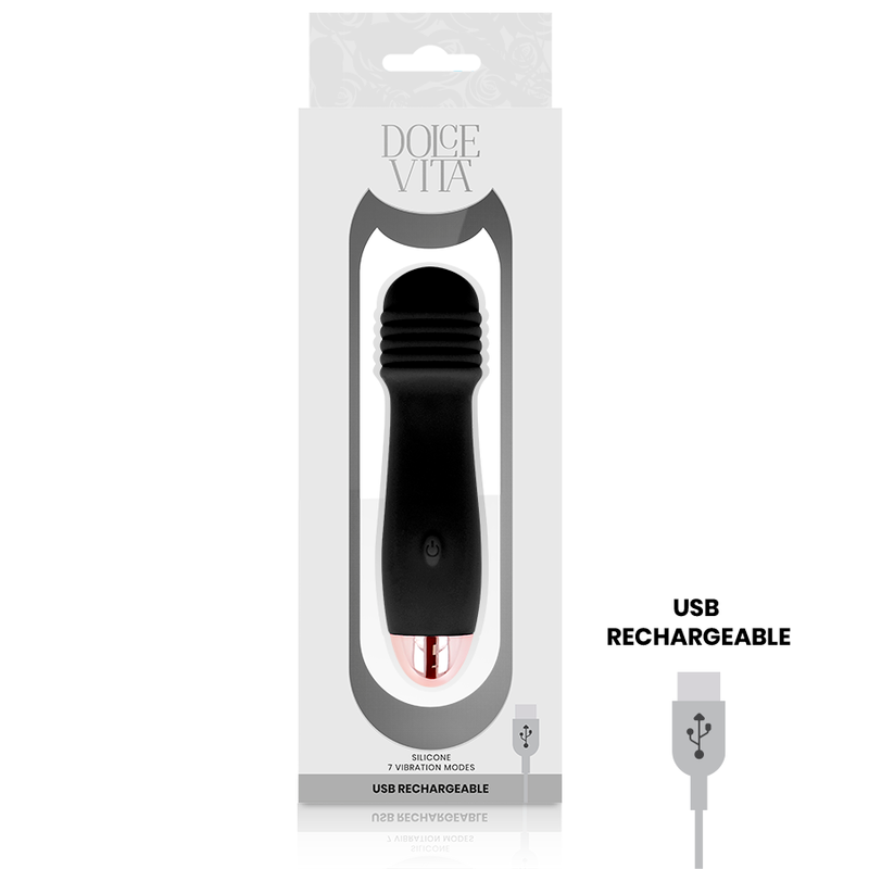 DOLCE VITA - BLACK THREE-SPEED RECHARGEABLE VIBRATOR 7 SPEED