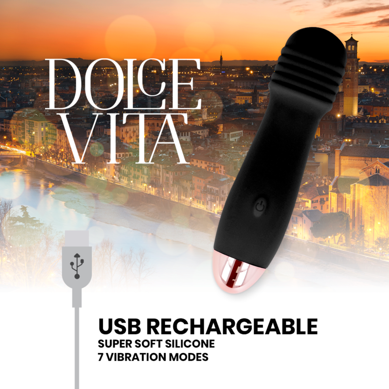 DOLCE VITA - BLACK THREE-SPEED RECHARGEABLE VIBRATOR 7 SPEED