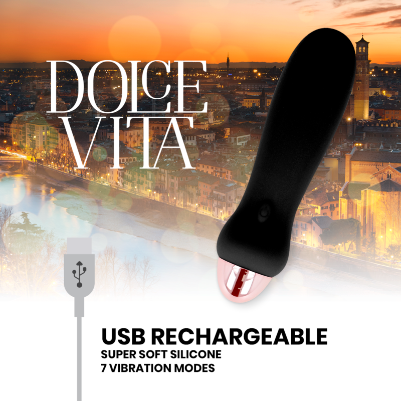 DOLCE VITA - BLACK CINCO RECHARGEABLE VIBRATOR 7 SPEEDS