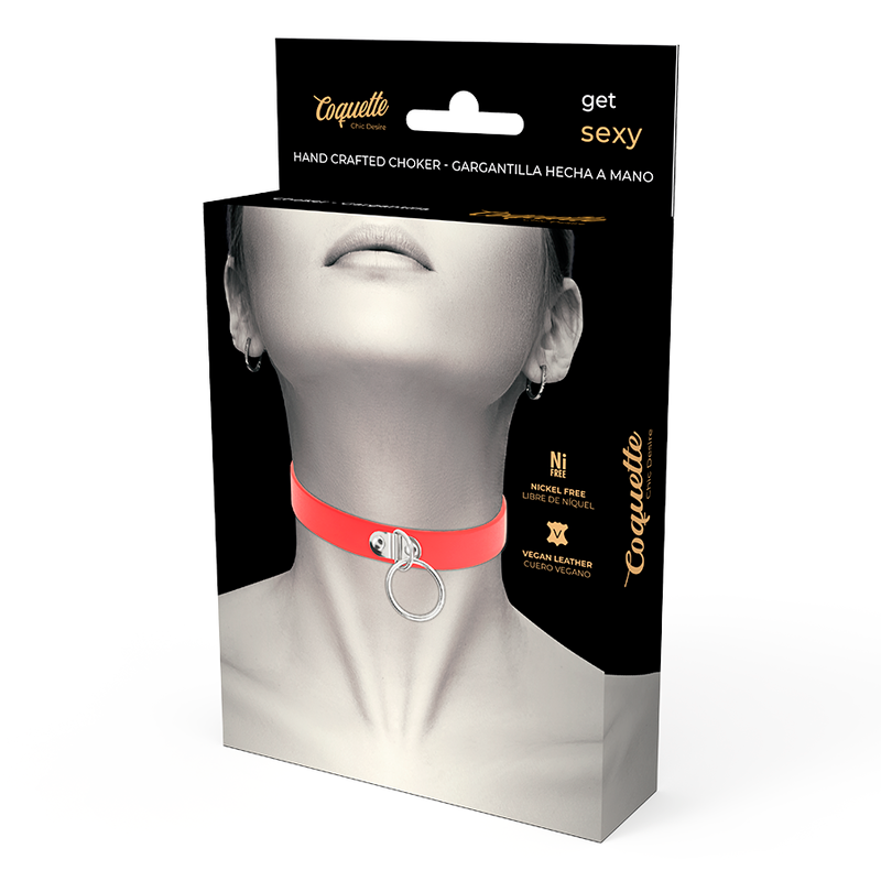 COQUETTE CHIC DESIRE - RED VEGAN LEATHER NECKLACE FETISH ACCESSORY FOR WOMEN